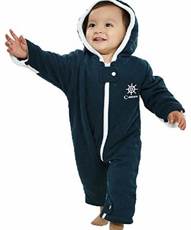 SnowSuit BABY BOY TODDLER QUILTED SNOWSUIT WINTER SUIT JACKET WARM ONE PIECE NAVY BLUE (6-12 Months, Navy Blue)