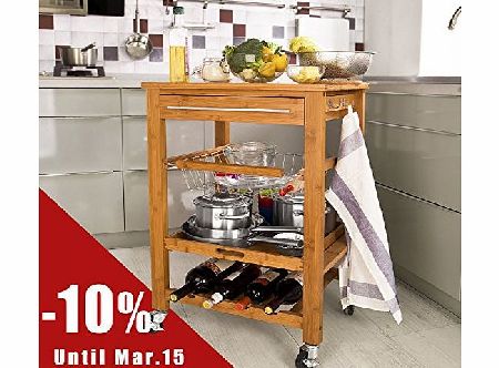 SoBuy XXL 60x 45 x 88.5cm Kitchen Trolley with Shelves amp; Drawers,Hostess Trolley,Kitchen Storage Rack,Bamboo, FKW07-N