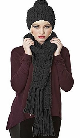 Socks Uwear Ladies Maude Knitted Fashion Winter Beanie Hat And Scarf Set Black