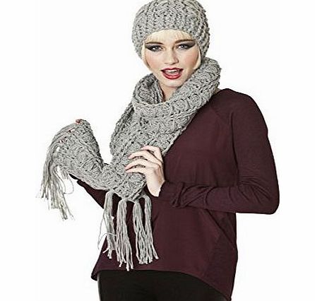 Socks Uwear Ladies Maude Knitted Fashion Winter Beanie Hat And Scarf Set Grey