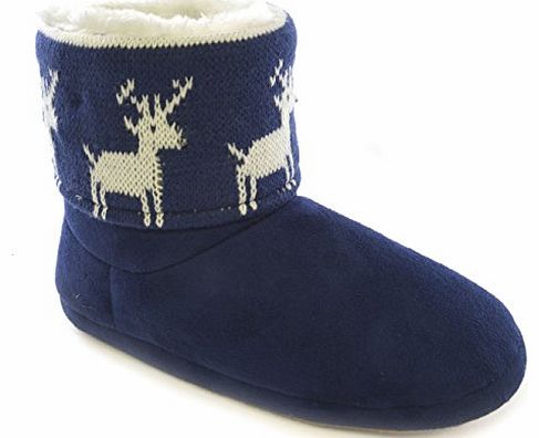 Socks Uwear Ladies SlumberzzZ Novelty Light Up Xmas Boot Slipper FT0791 UK 3-4 Navy