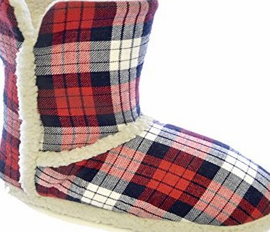 Socks Uwear Ladies SlumberzzZ Plaid Tartan Print Boot Style Slipper FT0789 UK 3-4 Red