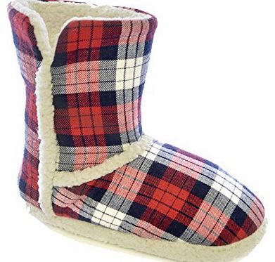 Socks Uwear Ladies SlumberzzZ Plaid Tartan Print Boot Style Slipper FT0789 UK 5-6 Red