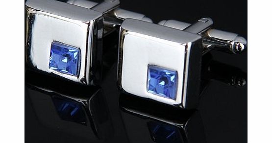 SODIAL(R) 1 Pair Mens Blue Crystal Cufflink Cuff Links Wedding Party Groom Best Man