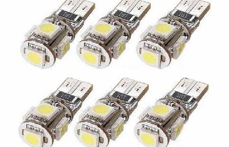 SODIAL(R) 6 Error Free T10 194 168 W5W 501 5050 5 SMD LED White Car Side Light Bulb