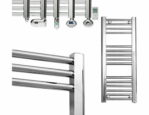 SOL-AIRE 300 x 800 mm Straight Chrome Thermostatic Electric Heated Towel Rail (Prefilled). 300W 300 Watt.