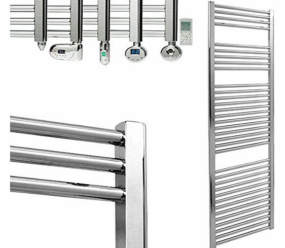 SOL-AIRE 400 x 1800 mm Straight Chrome Thermostatic Electric Heated Towel Rail (Prefilled). 600W 600 Watt.