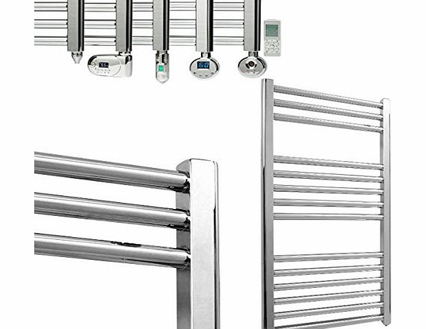 SOL-AIRE 500 x 800 mm Straight Chrome Thermostatic Electric Heated Towel Rail (Prefilled). 300W 300 Watt.