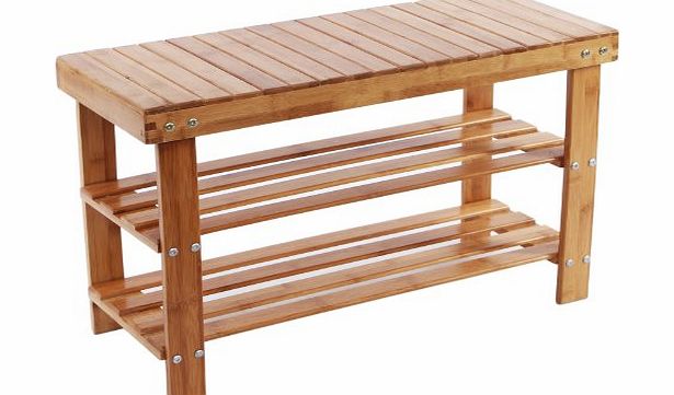 Songmics-Muebles Songmics 2 Tier Natural Bamboo Shoe Rack Bench Storage Organiser Holder 70 x 28 x 45cm LBS04N