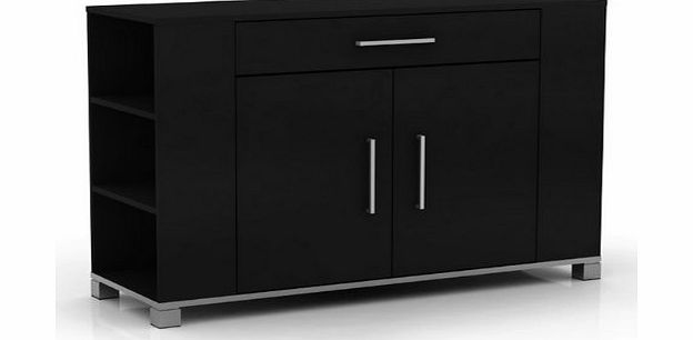 Black Sideboard 2 Door 1 Drawer Cabinet Storage Unit End Book Shelves Sorrento