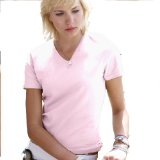 Fruit of the Loom Lady-Fit V-Neck T Shirt, Light Pink, L