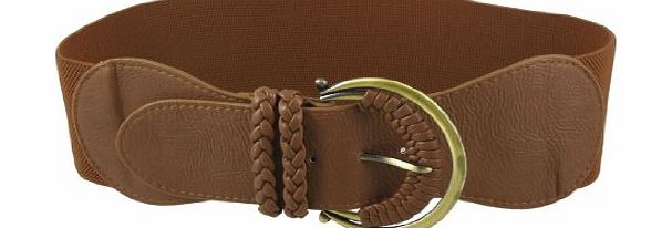 Sourcingmap Brown Bronze Tone Metal Single Buckle Elastic Wide Cinch Waistbelt for Women