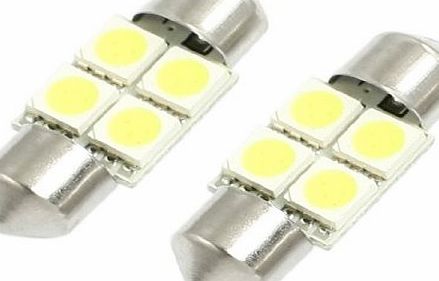 Sourcingmap DC 12V 30mm 4 5050 SMD Car Interior Dome Festoon LED Light White 2 Pcs