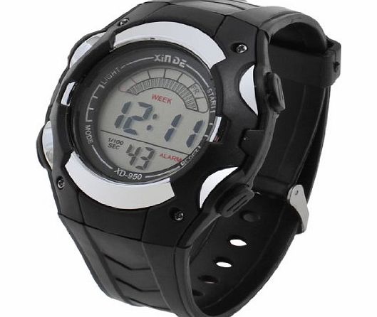 Sourcingmap Man Plastic Band Multifunctional Sport Running Alarm Cold Light Watch Black Gray