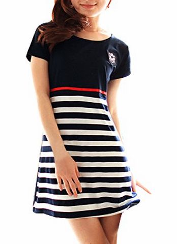 Sourcingmap Motherhood Stripes Round Neck Knee-length Dress Dark Blue XL