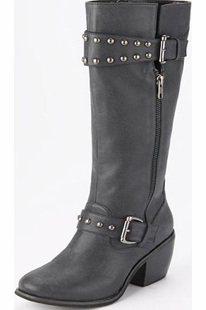 South Zip Buckle Western Calf Boot