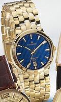 Mens Gold Blue Round Dial Bracelet Watch