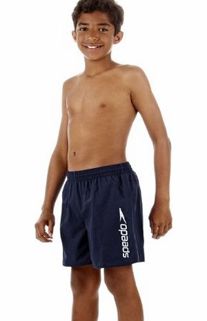 Speedo Boys Challenge 15 Inch Water Short - Navy/White Stripe Logo, Medium