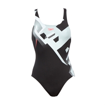 speedo Define Placement Powerback Swimsuit Black