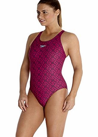 Speedo Womens Monogram Allover Muscle Back Swimsuit - Gravity/Pop Pink, 38 Inch