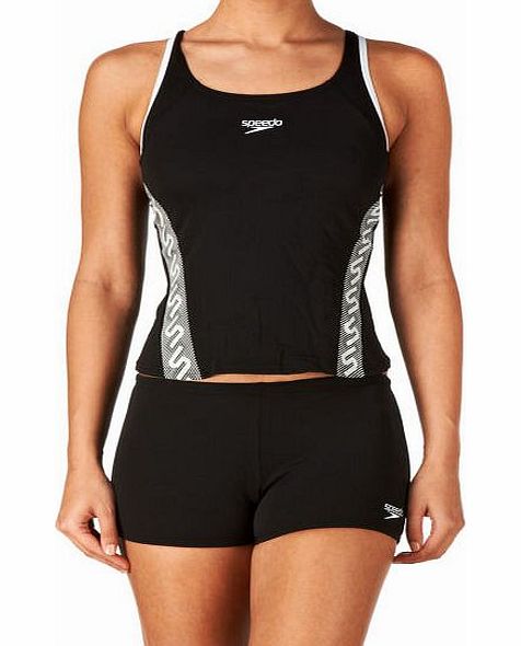 Speedo Womens Speedo Monogram Tankini Set- Black/White