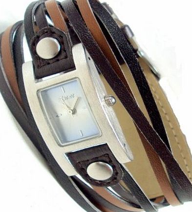 Spirit Ladies Aqua/Blue Easy Read Dial with Black / Brown Multi Thong Strap Watch - ASPL16