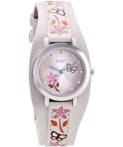 Womens Cream Floral Cuff Watch