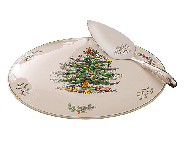 Christmas Cake Plate and Slice