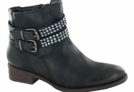 SPOT ON Black Biker Ankle Boot