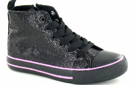 SPOT ON Black Glitter Hi Top Boot