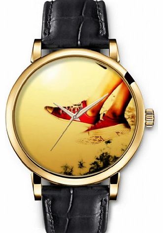 SPRAWL Ladies Watch Wristwatch Black Genuine Leather Quartz Movement with Red fabric shoes