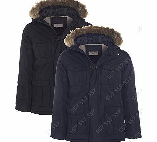 SS7 Boys Padded Parka Hood Coat Ages 7 - 13 (Age 9/10, Black)