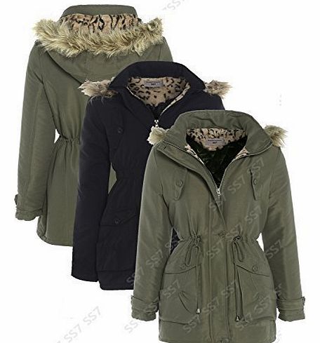 SS7 Girls Canvas Hodded Parka Coat, Khaki, Black, Ages 7 - 13 (Age 11/12, Black)