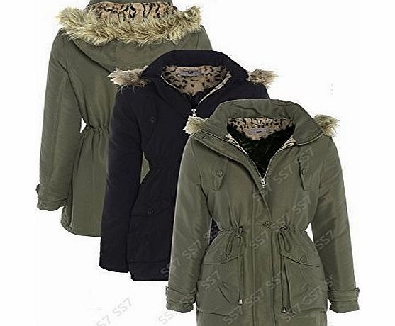 SS7 Girls Canvas Hodded Parka Coat, Khaki, Black, Ages 7 - 13 (Age 7/8, Black)