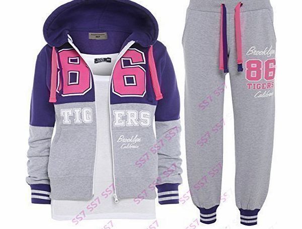 SS7 Womens Full Tracksuit Size 8 - 14 (UK - L/XL - 12/14, A Grey / Purple)