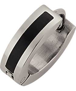 Stainless Steel Gents Black Stripe Huggie Hoop