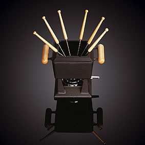 Square Fondue  Wood Handles  Matt Black