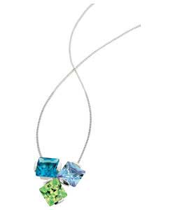 sterling Silver 3 Square Coloured Cubic Zirconia Pendant