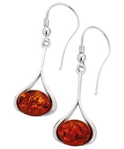 Sterling Silver Amber Oval Drop Earrings