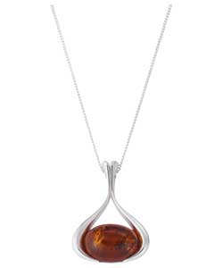 Sterling Silver Amber Oval Pendant