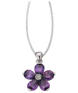 Sterling Silver Amethyst Cubic Zirconia Flower
