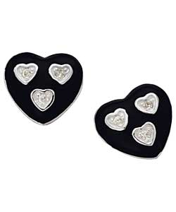 Sterling Silver Black Enamel Cubic Zirconia