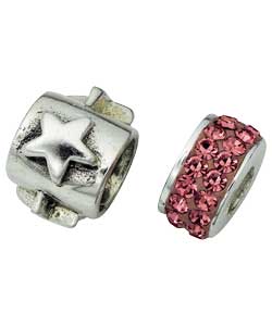 sterling Silver Childrens Star and Crystal Round Charm