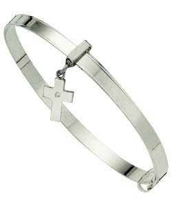 sterling Silver Childs Diamond Cross Expander Bangle