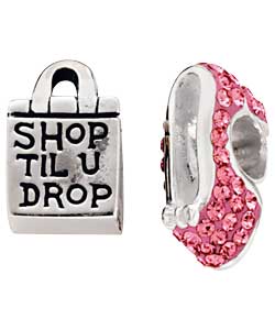 Sterling Silver Childs Enamel Shop Till You Drop Charm Beads