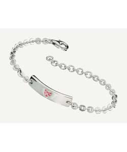 sterling Silver Childs Pink Cubic Zirconia Heart ID Bracele