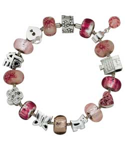 Sterling Silver Childs Pink Glass Bead Bracelet