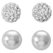 Sterling Silver Clear Crystal and Pearl Earrings