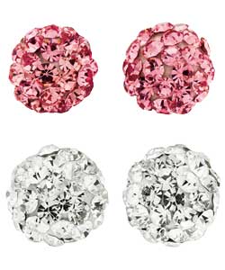 sterling Silver Crystal Ball Stud Earrings - 2 Pairs