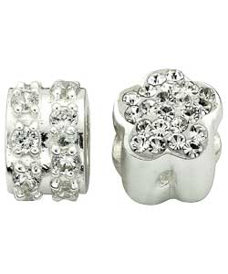 sterling Silver Crystal Diamante Charm and Flower Charm
